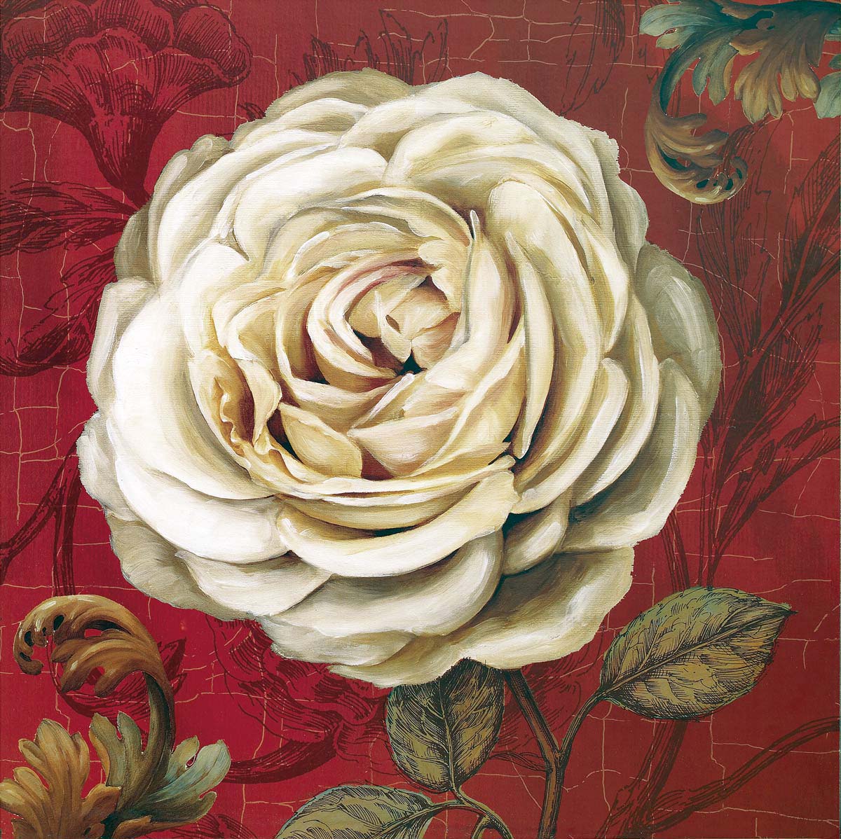 Vintage Floral Rose Red Mural Wallpaper