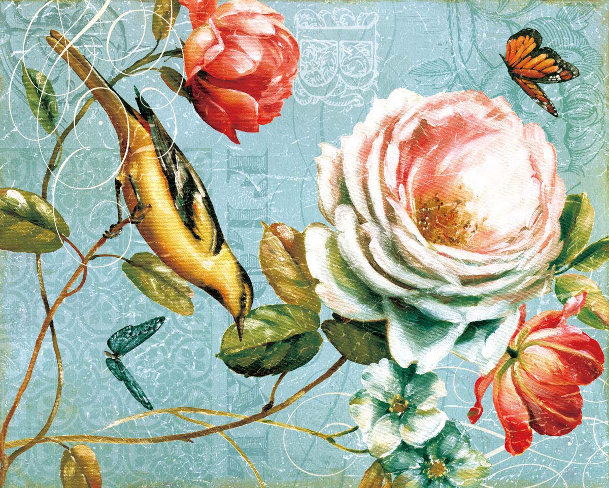 Vintage Floral Bird Mural Wallpaper