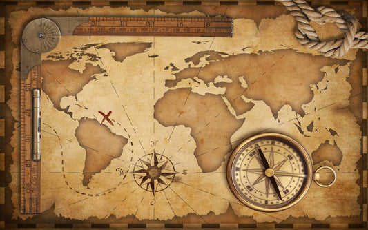 Vintage Nautical Compass World Map Mural Wallpaper