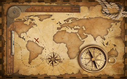 Vintage Nautical Compass World Map Mural Wallpaper