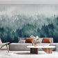 Room with a Mural of Misty Forest Wallpaper