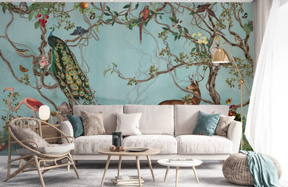 Enchanted Forest Animal Wall Mural Wallpaper in living room