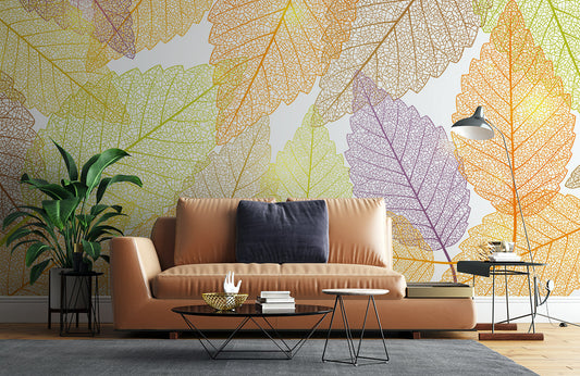 Colourful Transparent Leaves Wallpaper Mural