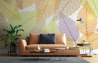 Autumn Leaf Vein Pattern Mural Wallpaper in living room