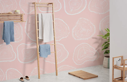 Pink Geometric Tree Ring Mural Wallpaper in bathroom