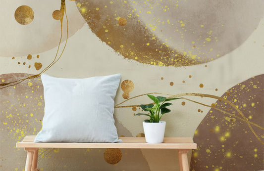Gold Speckled Abstract Circular Design Mural Wallpaper in living room