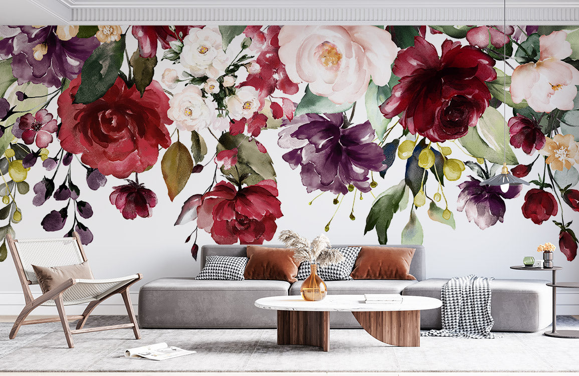 Flower bushes in vibrant colours wallpaper mural for home décor