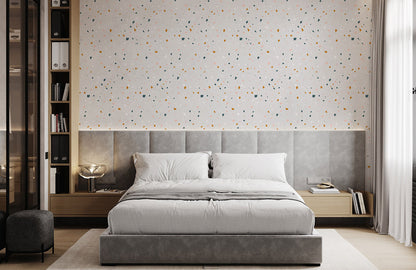 Room adorned with a fragment dot pattern wallpaper mural.