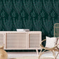 Wallpaper mural for home decoration featuring a dark green orchid blossom design.