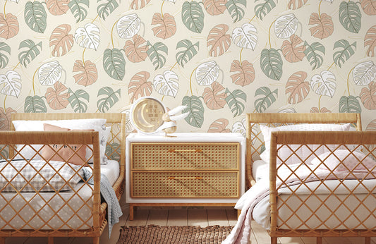 Botanical Leaf Print Neutral Mural Wallpaper