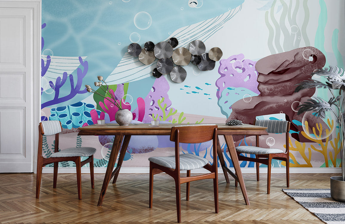 Wallpaper Mural of Seabed Animals for Use in Decorating a Nursery