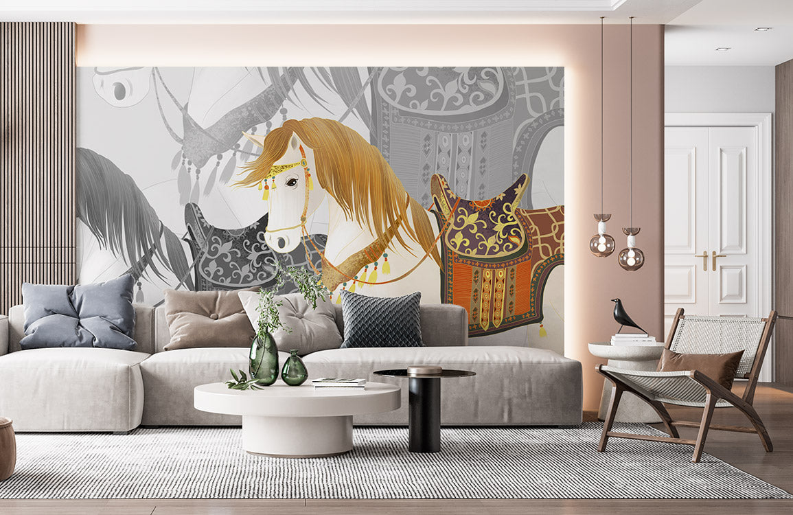 Beautiful Horse Print Wall Mural Paper for Interior Design and Decorating