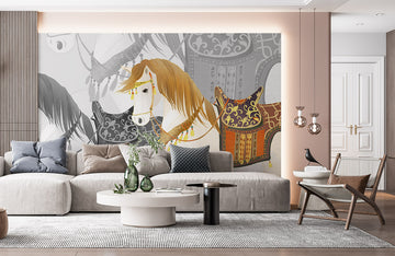 Elegant Carousel Horse Grey Mural Wallpaper