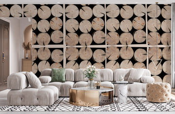 Rustic Log Stack Feature Mural Wallpaper