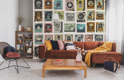 Vintage Retro Coffee House Mural Wallpaper in living room