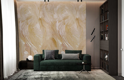 Wallpaper mural with a yellow oil painting for use as home decor.