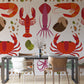 Wallpaper mural with a seafood pattern for use in interior design.