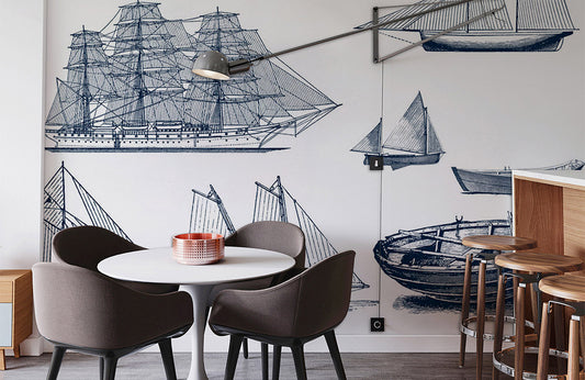 Sailboat Revolution Industrial Wallpaper Mural for Interior Design of Homes and Businesses