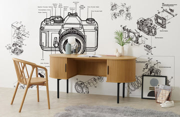 Modern Camera Technical Drawing Mural Wallpaper