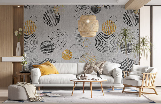 painting with an abstract design in peach and sandy grey