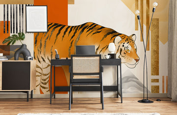 Abstract Tiger Geometric Orange Mural Wallpaper