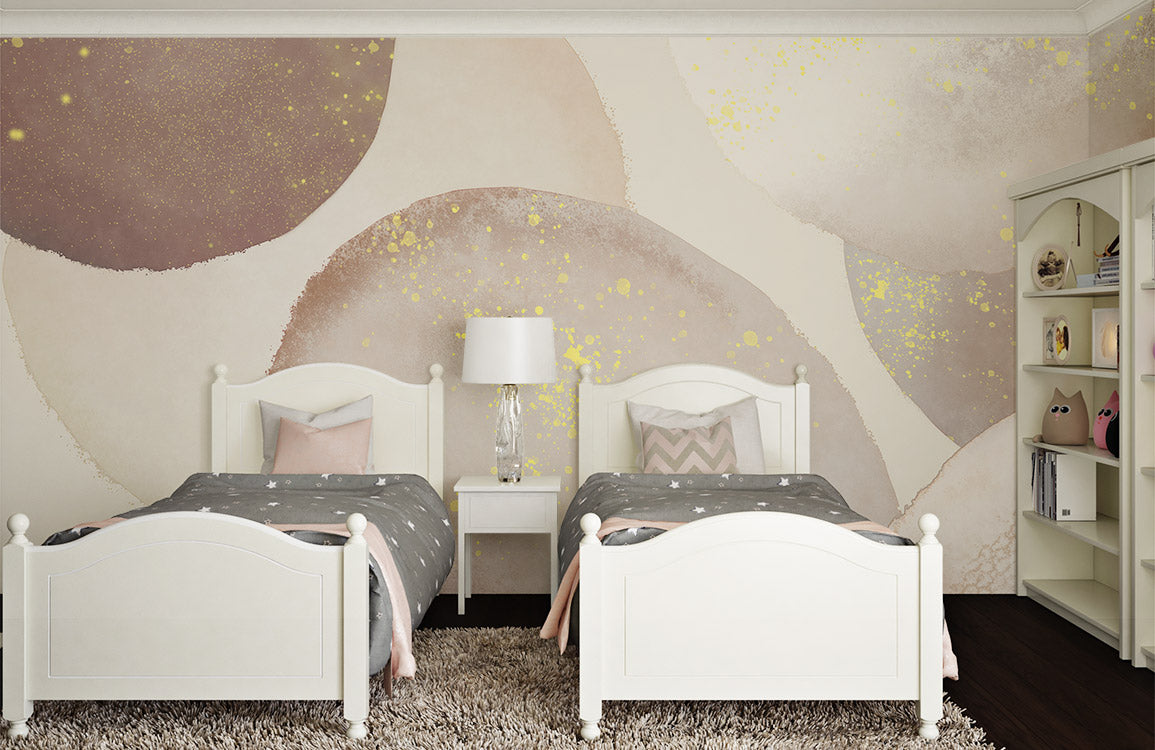 Abstract Gold Speckle Beige Mural Wallpaper in bedroom