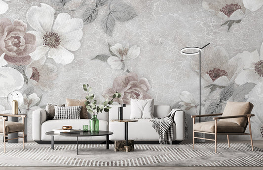 wallpaper with a stunning grey floral pattern.