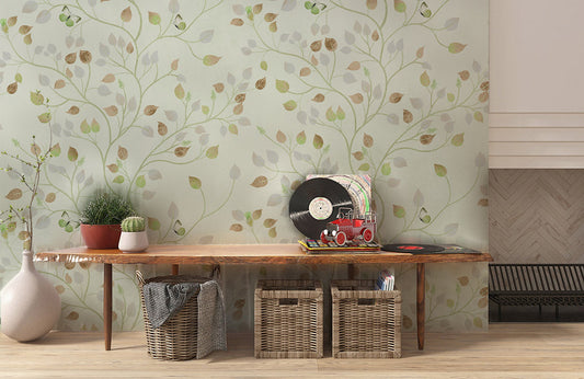 Room with a Mural Wallpaper Featuring Fragrant Leaves