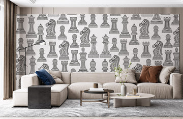 Monochrome Chess Game Mural Wallpaper
