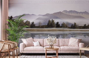 Serene Mountain Lake Scenic Mural Wallpaper