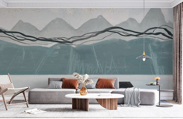 Serene Mountain Landscape Illustrative Mural Wallpaper