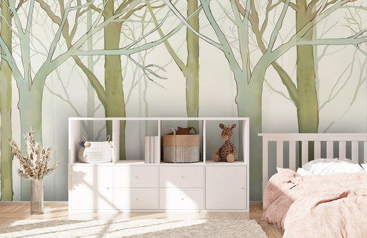 Wallpaper mural with the Nystrup Hazy Wood Forest design