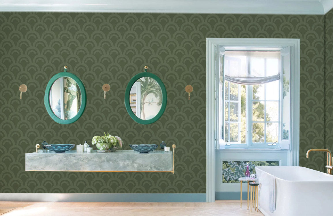 Home Decoration Featuring a Green Art Deco Wallpaper Mural