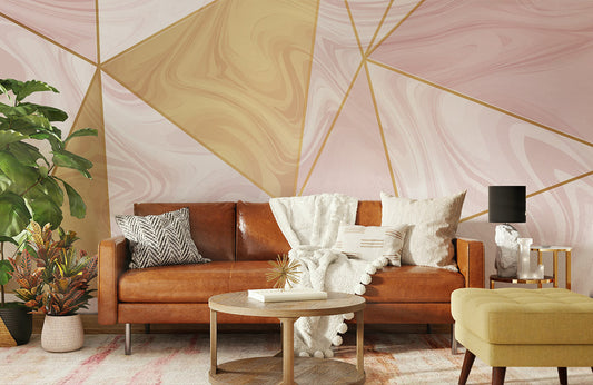 Home Decoration Featuring a Pink Geometry Marble Wallpaper Mural