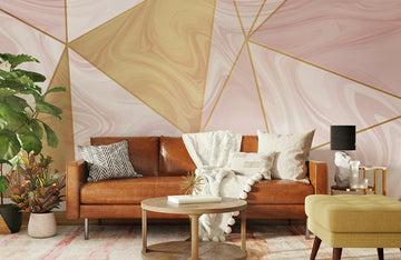 Geometric Pink Gold Marble Mural Wallpaper