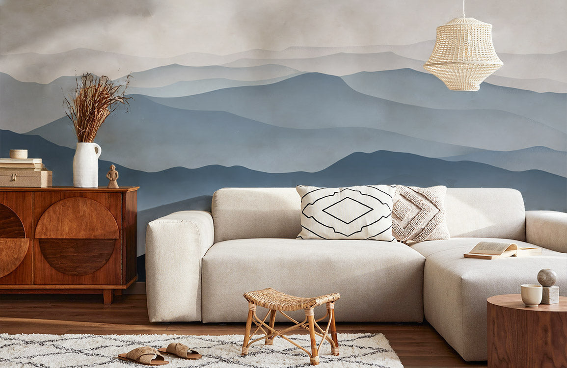 wallpaper depicting a misty mountain range