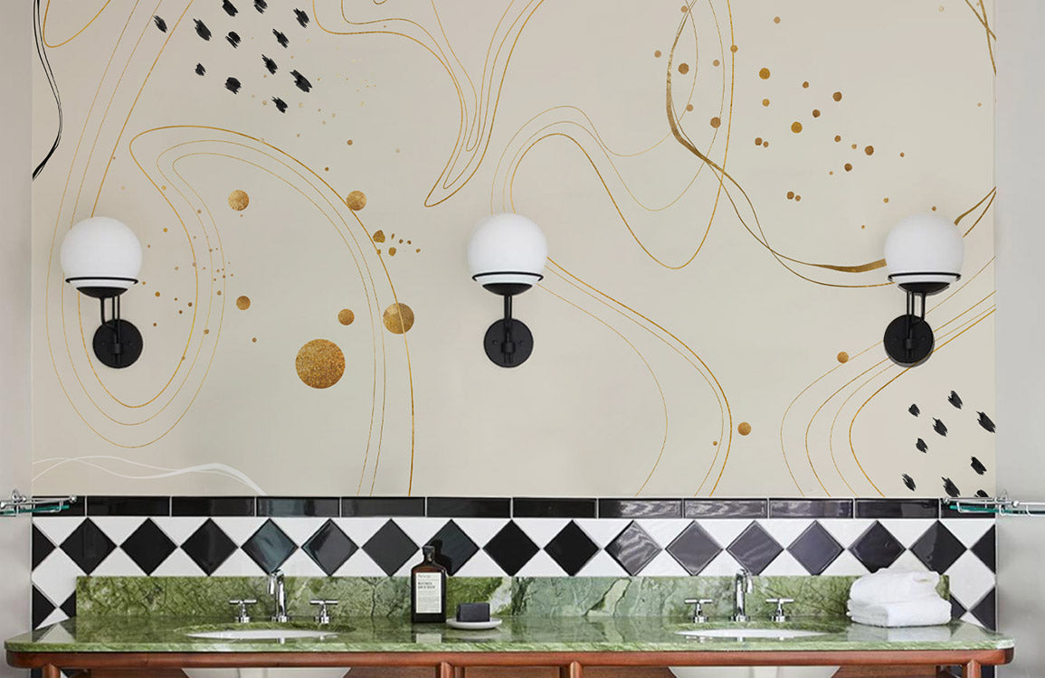 Abstract Gold Lines Neutral Mural Wallpaper
