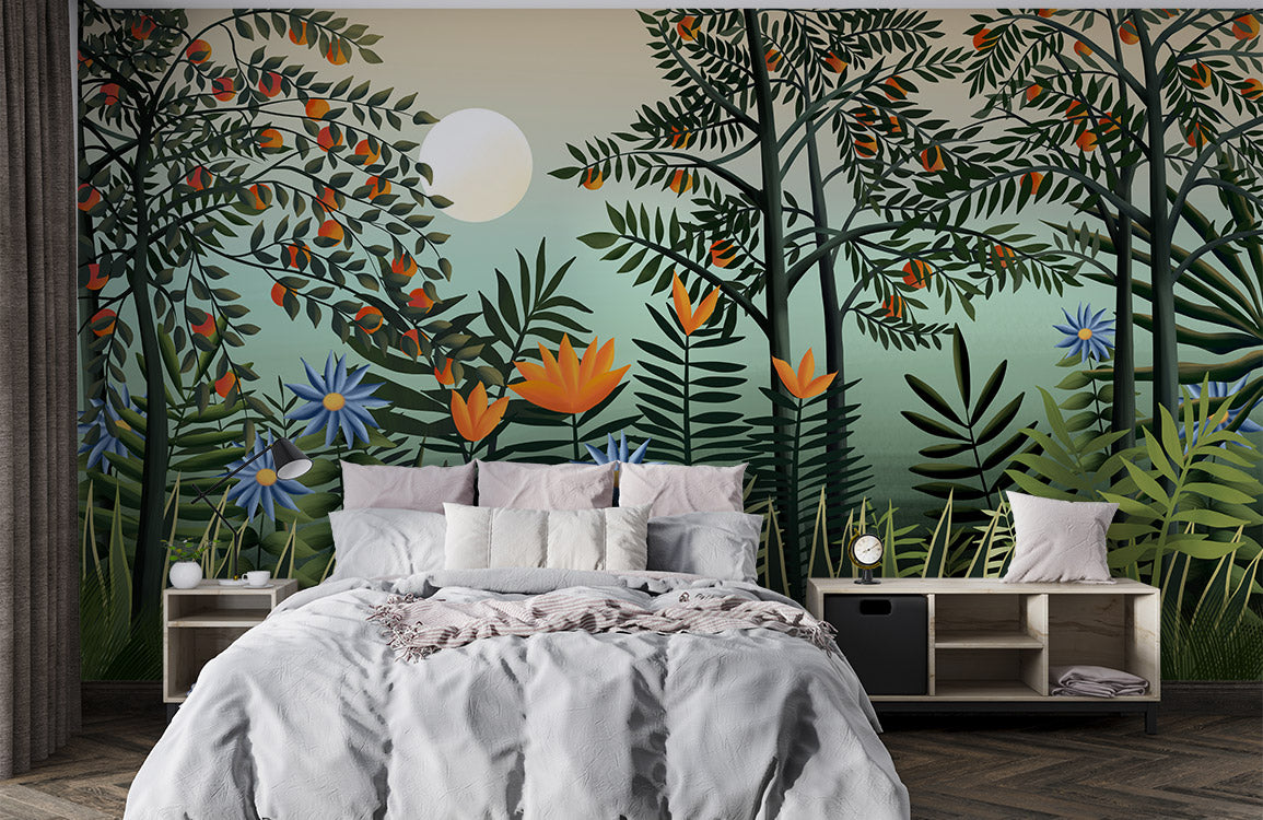 Home Decorating Mural Wallpaper Featuring a Tropical Fruit Jungle Scene