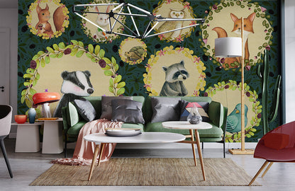 Enchanted Forest Animal Mural for Wall in living room