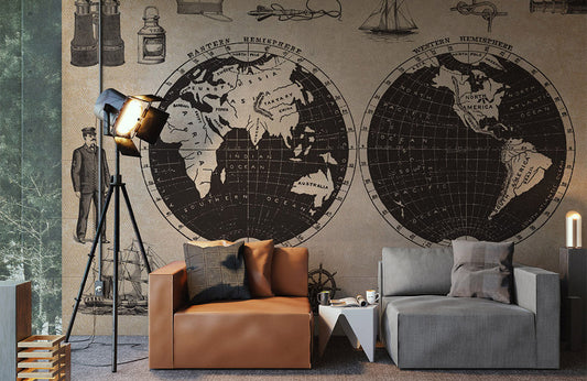 Room Wallpaper Mural Featuring a Navigable World Map