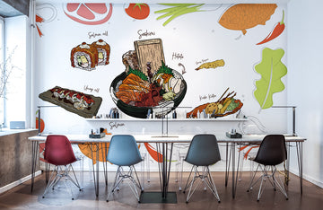 Whimsical Sushi Delight Kitchen Mural Wallpaper