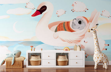 Whimsical Swan Lake Kids Mural Wallpaper