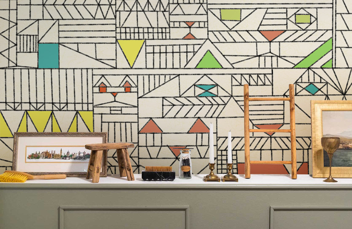Home Decoration Wallpaper Mural Featuring a Geometric Pattern