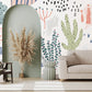 Wallpaper mural with a pastel plant pattern, perfect for decorating your home.