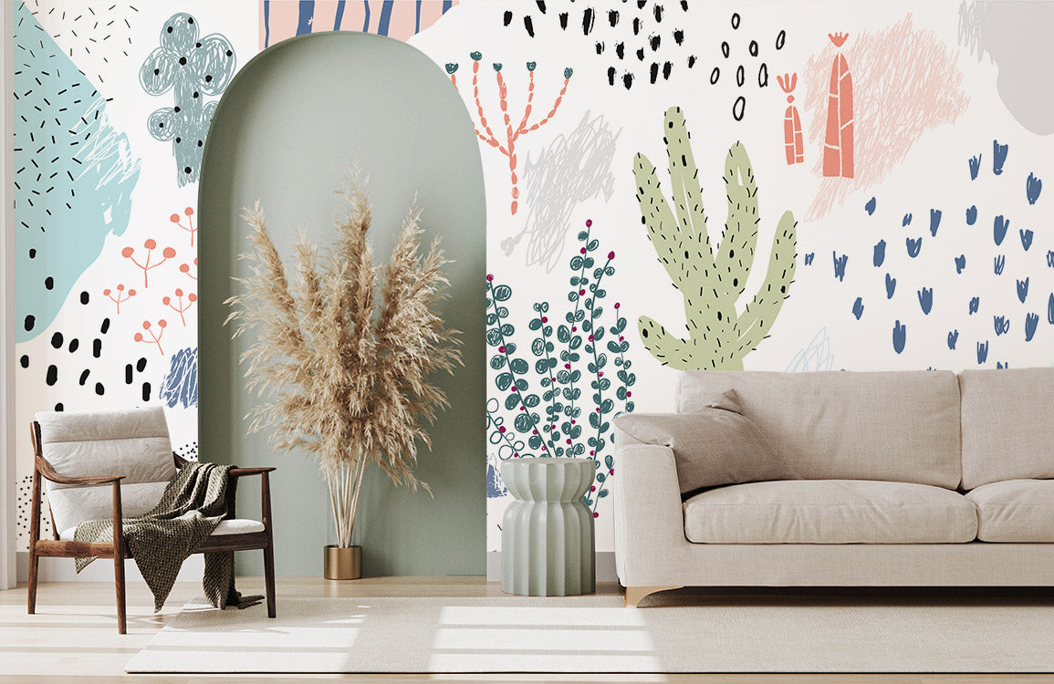 Wallpaper mural with a pastel plant pattern, perfect for decorating your home.