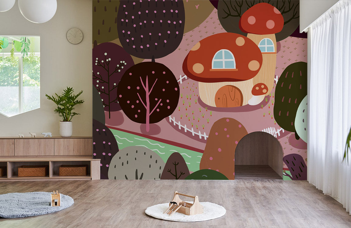 Home Decoration Featuring a Cartoon Forest Scene Wallpaper Mural