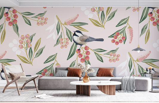 Birds and Trees Wallpaper Mural for Bedroom