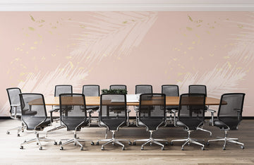 Tropical Leaf Accent Pink Mural Wallpaper