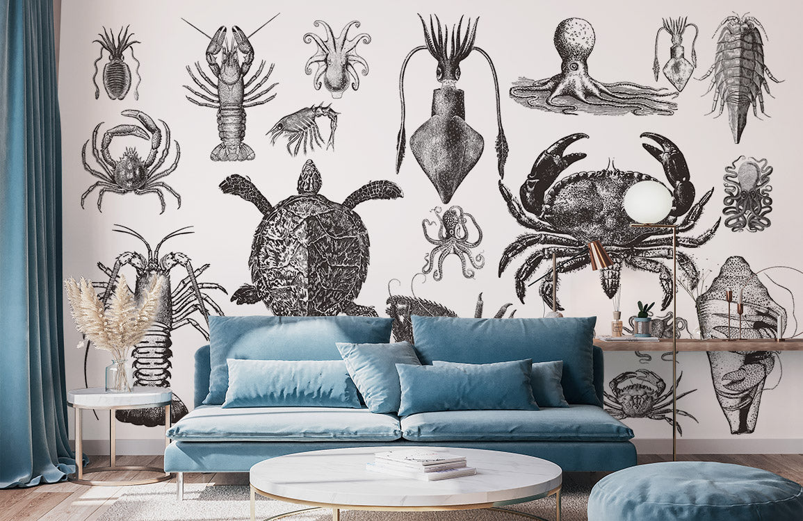 Wallpaper Mural of Ocean Animals and Creatures for Home Decoration