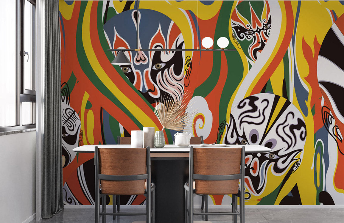 Colourful Opera Masks Pattern Wallpaper Mural Restaurant